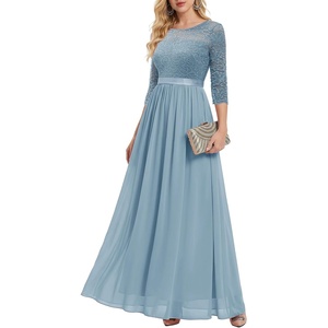 image:imageBeryLove Women Long Sleeve Formal Party Dress Lace Wedding Guest Maxi Dresses Elegant Cocktail Evening GownsGrey Blue