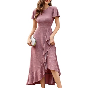 image:imageBeryLove Women Sequin Formal Party Dress Flutter Short Sleeve Wedding Cocktail Long Evening DressBlush