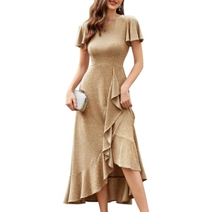 image:imageBeryLove Women Sequin Formal Party Dress Flutter Short Sleeve Wedding Cocktail Long Evening DressChampagne