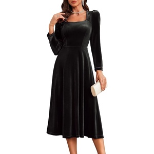 image:imageBeryLove Women Velvet Dress Cocktail Party Evening Dresses Long Sleeve Wedding Guest Formal DressesBlack