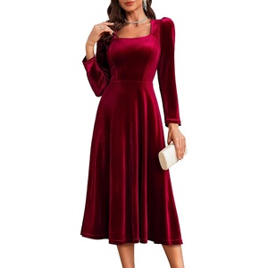 image:imageBeryLove Women Velvet Dress Cocktail Party Evening Dresses Long Sleeve Wedding Guest Formal DressesDarkred
