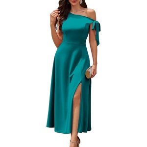 image:imageBeryLove Womens Formal Elegant Wedding Guest Dresses One Shoulder A Line Maxi Cocktail Slit DressBteal Blue