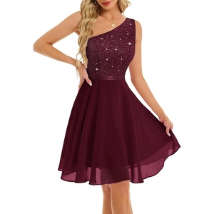 image:imageBeryLove Womens Sequin Homecoming Formal OneShoulder Cocktail Dress for TeensBurgundynew