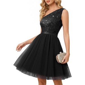 image:imageBeryLove Womens Sequin Homecoming Formal OneShoulder Cocktail Dress for TeensTulle Black
