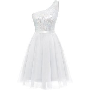 image:imageBeryLove Womens Sequin Homecoming Formal OneShoulder Cocktail Dress for TeensTulle White
