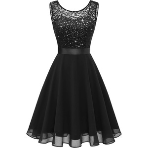 image:imageBeryLove Womens Short Prom Dresses for Teens Sleeveless Flowy A Line Wedding Guest Lace Formal DressBlack Sequin