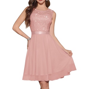 image:imageBeryLove Womens Short Prom Dresses for Teens Sleeveless Flowy A Line Wedding Guest Lace Formal DressBlush Sequin