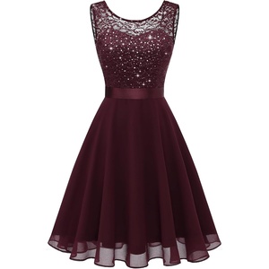 image:imageBeryLove Womens Short Prom Dresses for Teens Sleeveless Flowy A Line Wedding Guest Lace Formal DressBurgundy Sequin