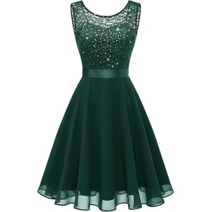 image:imageBeryLove Womens Short Prom Dresses for Teens Sleeveless Flowy A Line Wedding Guest Lace Formal DressDarkgreen Sequin