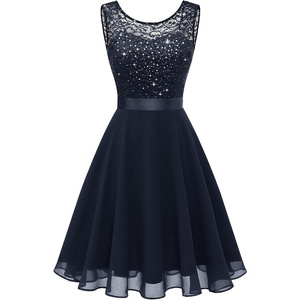 image:imageBeryLove Womens Short Prom Dresses for Teens Sleeveless Flowy A Line Wedding Guest Lace Formal DressNavy Sequin