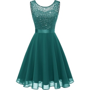 image:imageBeryLove Womens Short Prom Dresses for Teens Sleeveless Flowy A Line Wedding Guest Lace Formal DressPeacockgreen Sequin