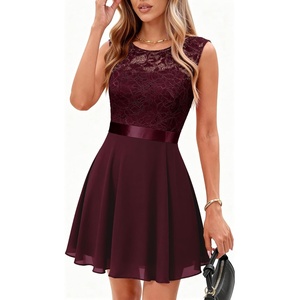 image:imageBeryLove Womens Short Prom Dresses for Teens Sleeveless Flowy A Line Wedding Guest Lace Formal DressShortburgundy