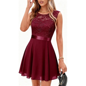 image:imageBeryLove Womens Short Prom Dresses for Teens Sleeveless Flowy A Line Wedding Guest Lace Formal DressShortdarkred