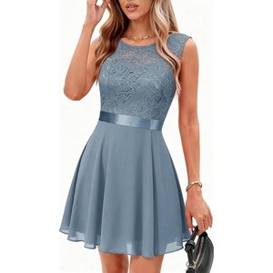 image:imageBeryLove Womens Short Prom Dresses for Teens Sleeveless Flowy A Line Wedding Guest Lace Formal DressShortgrey Blue