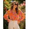 image:imageBeryLove Summer Floral Long Sleeve Casual Boho V Neck Chiffon Blouses  Women Casual Loose Tops Work Blouse Business Office Puff Sleeve Fashion Top 2026 Summer Fall Vacation Holiday OutfitsOrange Purple