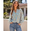 image:imageBeryLove Summer Floral Long Sleeve Casual Boho V Neck Chiffon Blouses  Women Casual Loose Tops Work Blouse Business Office Puff Sleeve Fashion Top 2026 Summer Fall Vacation Holiday OutfitsBlue White