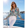 image:imageBeryLove Summer Floral Long Sleeve Casual Boho V Neck Chiffon Blouses  Women Casual Loose Tops Work Blouse Business Office Puff Sleeve Fashion Top 2026 Summer Fall Vacation Holiday OutfitsGreen Blue