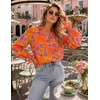 image:imageBeryLove Summer Floral Long Sleeve Casual Boho V Neck Chiffon Blouses  Women Casual Loose Tops Work Blouse Business Office Puff Sleeve Fashion Top 2026 Summer Fall Vacation Holiday OutfitsOrange Purple