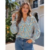 image:imageBeryLove Summer Floral Long Sleeve Casual Boho V Neck Chiffon Blouses  Women Casual Loose Tops Work Blouse Business Office Puff Sleeve Fashion Top 2026 Summer Fall Vacation Holiday OutfitsBlue White