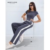 image:imageBeryLove Womens 2 Piece Lounge Sets Straight Leg Pants Set Short Sleeve Crop Tshirt Casual Outfits Comfy Loungewear 605 Navy M
