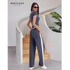 image:imageBeryLove Womens 2 Piece Lounge Sets Straight Leg Pants Set Short Sleeve Crop Tshirt Casual Outfits Comfy Loungewear 605 Navy M