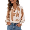 image:imageBeryLove Summer Floral Long Sleeve Casual Boho V Neck Chiffon Blouses  Women Casual Loose Tops Work Blouse Business Office Puff Sleeve Fashion Top 2026 Summer Fall Vacation Holiday OutfitsBrown