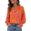 image:imageBeryLove Summer Floral Long Sleeve Casual Boho V Neck Chiffon Blouses  Women Casual Loose Tops Work Blouse Business Office Puff Sleeve Fashion Top 2026 Summer Fall Vacation Holiday OutfitsOrange Purple