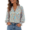 image:imageBeryLove Summer Floral Long Sleeve Casual Boho V Neck Chiffon Blouses  Women Casual Loose Tops Work Blouse Business Office Puff Sleeve Fashion Top 2026 Summer Fall Vacation Holiday OutfitsBlue White