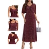image:imageBeryLove Women Sequin Formal Party Dress Sparkly Cocktail Evening Prom Gown Wedding Guest Dresses with Shawl 0033 Burgundy L