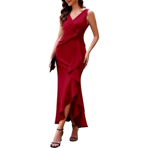 image:imageBeryLove Formal Wedding Guest Evening Midi Ruffle Dresses Prom Cocktail Party Mother of The Bride DressRed