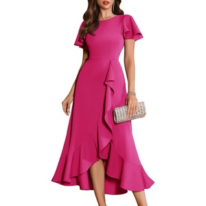 image:imageBeryLove Women Formal Party Dresses Flutter Short Sleeve Wedding Guest Cocktail Long Evening Dress S007 ZMagenta 2XL