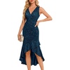 image:imageBeryLove Cocktail Evening Sequin Midi Bodycon Dresses Formal Wedding Guest Glitter Ruffle High Low Elegant Birthday Sexy V Neck Dress 7067 DarkBlue M