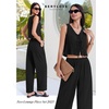 image:imageBeryLove Two Piece Sets for Women Summer Outfits Lounge Sets Cap Sleeve Tops Wide Leg Crop Pants Vacation Travel OutfitsBlack