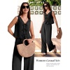 image:imageBeryLove Two Piece Sets for Women Summer Outfits Lounge Sets Cap Sleeve Tops Wide Leg Crop Pants Vacation Travel OutfitsBlack