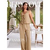 image:imageBeryLove Two Piece Sets for Women Summer Outfits Lounge Sets Cap Sleeve Tops Wide Leg Crop Pants Vacation Travel OutfitsKhaki