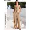 image:imageBeryLove Two Piece Sets for Women Summer Outfits Lounge Sets Cap Sleeve Tops Wide Leg Crop Pants Vacation Travel OutfitsKhaki