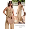 image:imageBeryLove Two Piece Sets for Women Summer Outfits Lounge Sets Cap Sleeve Tops Wide Leg Crop Pants Vacation Travel OutfitsKhaki