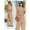 image:imageBeryLove Two Piece Sets for Women Summer Outfits Lounge Sets Cap Sleeve Tops Wide Leg Crop Pants Vacation Travel OutfitsKhaki