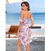 image:imageBeryLove Womens Sexy Off Shoulder Mesh Midi Wedding Guest Dresses Ruched Bodycon Ruffled Cocktail DressPrint Purple