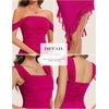 image:imageBeryLove Womens Sexy Off Shoulder Mesh Midi Wedding Guest Dresses Ruched Bodycon Ruffled Cocktail DressRose Red