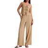 image:imageBeryLove Two Piece Sets for Women Summer Outfits Lounge Sets Cap Sleeve Tops Wide Leg Crop Pants Vacation Travel OutfitsKhaki