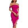 image:imageBeryLove Womens Sexy Off Shoulder Mesh Midi Wedding Guest Dresses Ruched Bodycon Ruffled Cocktail DressRose Red