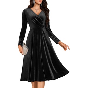 image:imageBeryLove Velvet Cocktail Party Formal Dress Long Sleeve Winter Wedding Guest DressesBlack