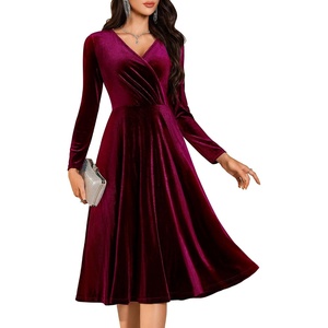 image:imageBeryLove Velvet Cocktail Party Formal Dress Long Sleeve Winter Wedding Guest DressesBurgundy