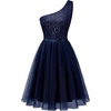 image:imageBeryLove Womens Sequin Homecoming One Shoulder Cocktail Prom Dress for Teen  Flowy Tulle Hem Short Length Shiny Sparkle ALine Silhouette Perfect for 80s Prom Bridesmaid amp School DanceTulle Navy