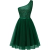 image:imageBeryLove Womens Sequin Homecoming One Shoulder Cocktail Prom Dress for Teen  Flowy Tulle Hem Short Length Shiny Sparkle ALine Silhouette Perfect for 80s Prom Bridesmaid amp School DanceTulle Dark Green