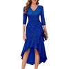 image:imageBeryLove Womens 34 Sleeve V Neck Sequin Homecoming Dress Wedding Cocktail  34 Sleeve Sparkly Glitter Homecoming Dress with Ruffled High Low Hem for Wedding Cocktail Party and Formal Evening EventsRoyalblue