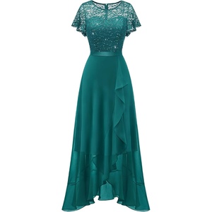 image:imageBeryLove Formal Long Dresses for Women Wedding Guest Cocktail Bridesmaid  Airy Lace amp Chiffon Evening Gown Flutter Sleeve Ideal for Mother of the Bride Prom Homecoming Party amp SemiForaml EventsPeacockgreen Sequin