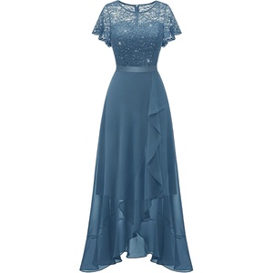 image:imageBeryLove Formal Long Dresses for Women Wedding Guest Cocktail Bridesmaid  Airy Lace amp Chiffon Evening Gown Flutter Sleeve Ideal for Mother of the Bride Prom Homecoming Party amp SemiForaml EventsGrey Blue Sequin