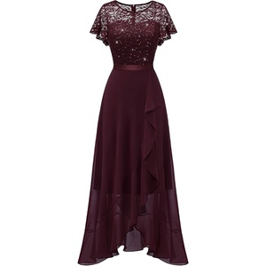 image:imageBeryLove Formal Long Dresses for Women Wedding Guest Cocktail Bridesmaid  Airy Lace amp Chiffon Evening Gown Flutter Sleeve Ideal for Mother of the Bride Prom Homecoming Party amp SemiForaml EventsBurgundy Sequin